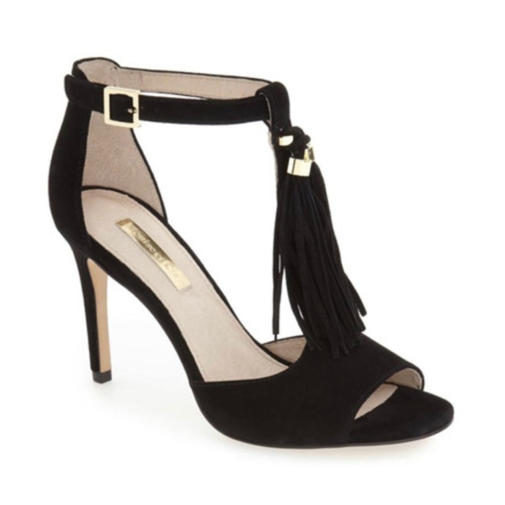 Louise et cie  black suede tassle heels sz 7.5